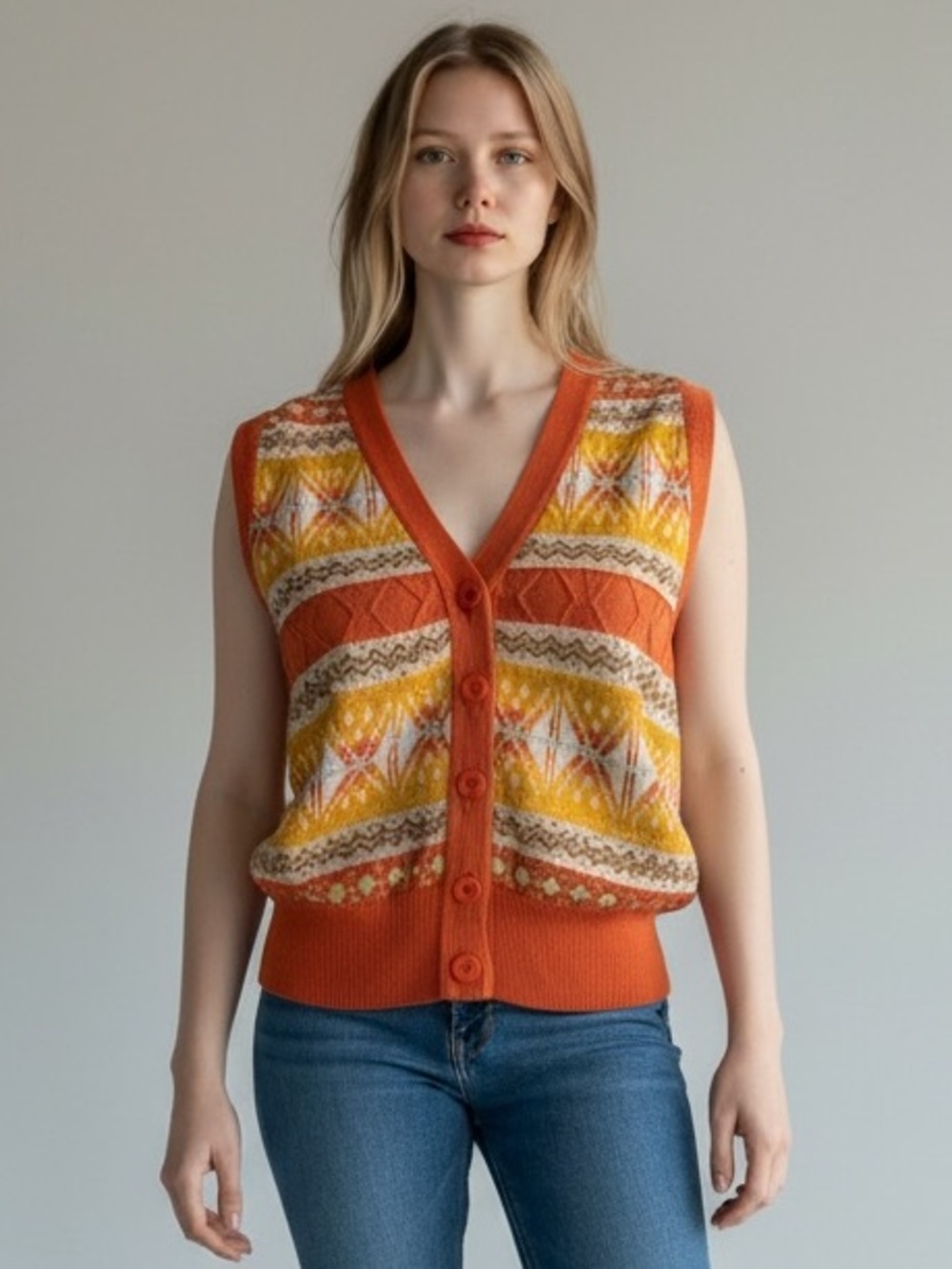 Dior Orange and Yellow Patterned Knit Vest
